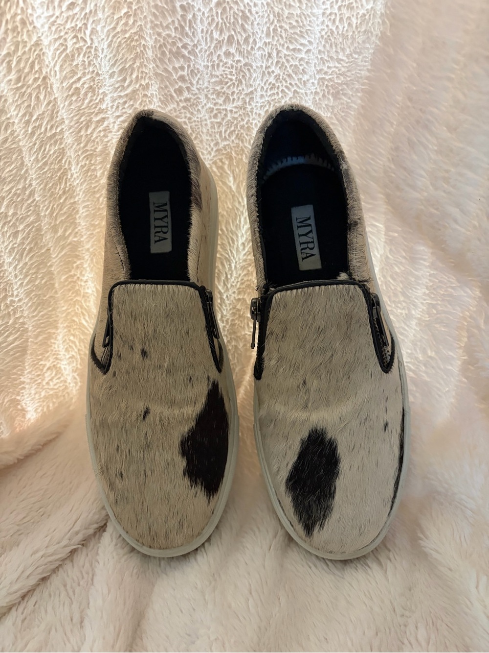 Myra   Cowhide Slip-On Sneakers in Black & White